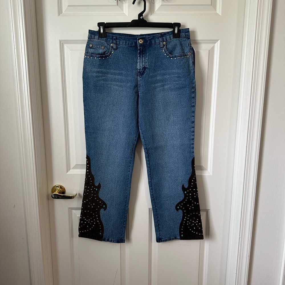 Diane Gilman Western Bootcut Embellished Jeans Size 12P - Picture 13 of 14
